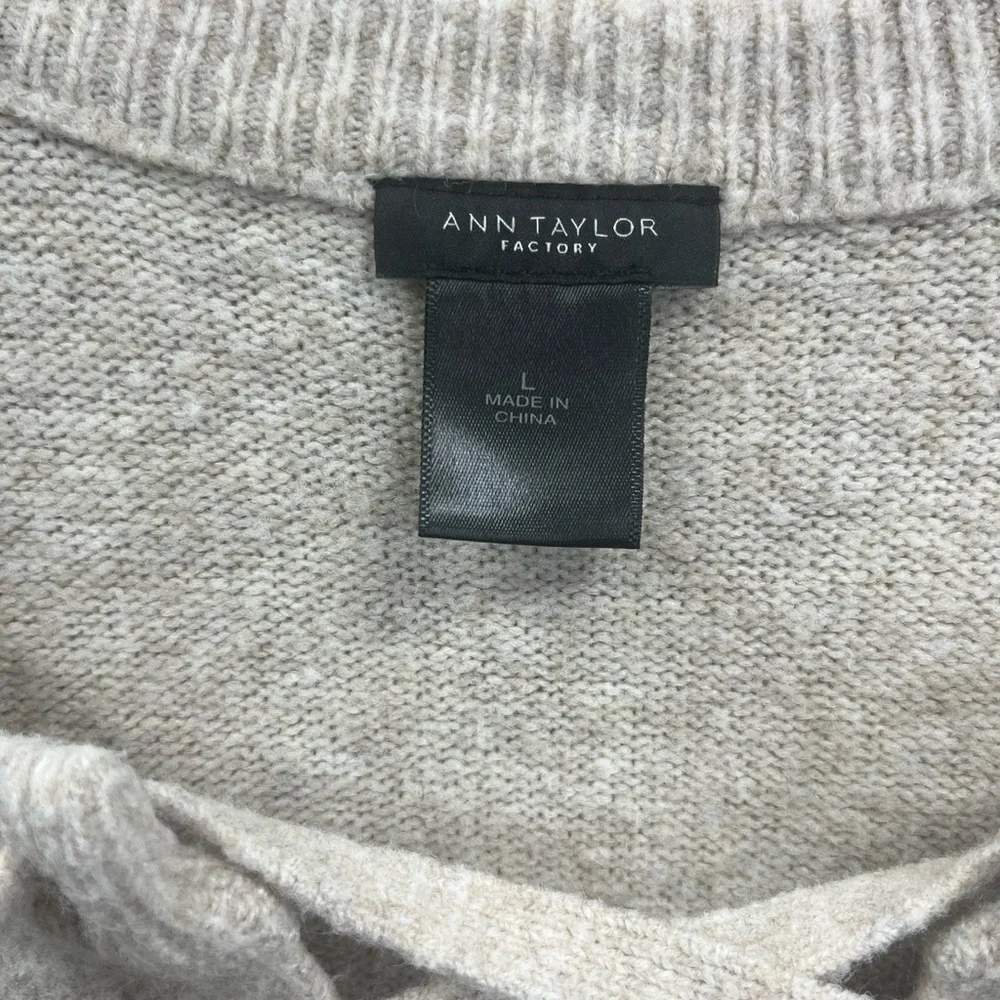 Ann Taylor Factory Beige Lace-Up Sweater Dress Knit Tunic Size L - Picture 3 of 10